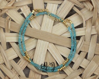 Hermosa apatita y pirita dorada 3-4 mm Roundel facetado con cuentas collar chapado en oro-collar de apatita joyería de collar de pirita dorada