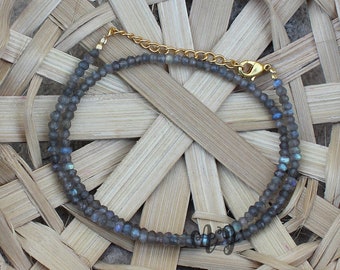 Hermosa labradorita natural 3-4 mm Roundel facetado con cuentas chapado en oro collar-hermoso collar de piedra natural collar de labradorita