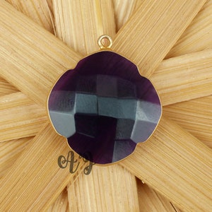 Ametist Hydro Quartz Clover Briolette 925 Sterling Silver Guldpläterad Bezel Hänge - AAA Högkvalitativt Ametistklöverhänge Hantverksmaterial