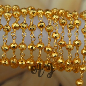 Goldene Pyrit 3-4mm Rondelle Facettierte Perlen Vergoldet Rosenkranz Kette-Schöne Kette Goldene Pyrit Kette Facettierte Kette Rondell Kette