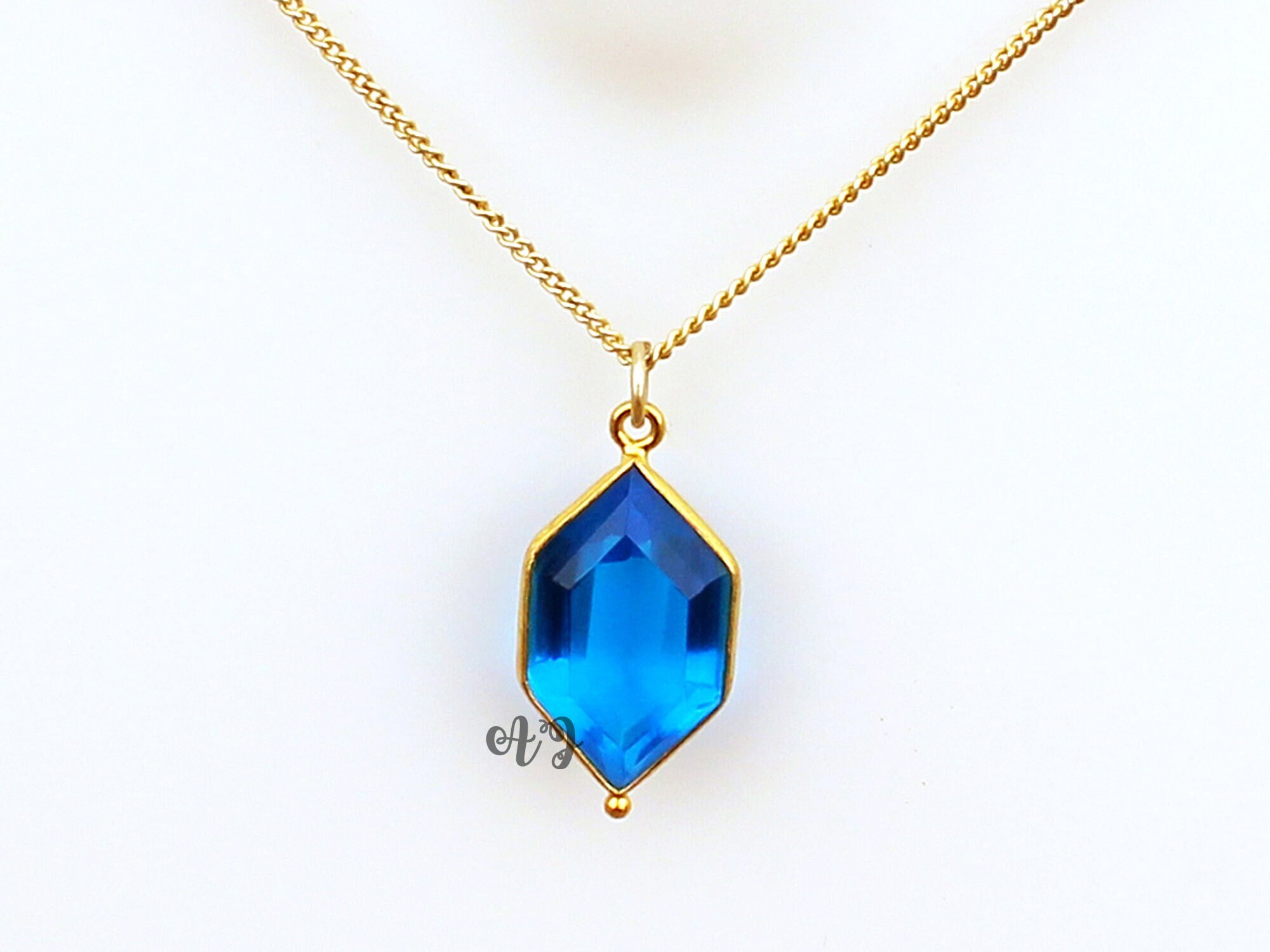 Swiss Blue Topaz Hydro Quartz Necklace. 925 Silver Chain Necklace