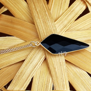 Black Onyx Necklace. 925 Silver Necklace. Perfect Mothers Day Gift. Black Onyx Kite Shape Pendant Chain Necklace. Layering Necklace Jewelry.