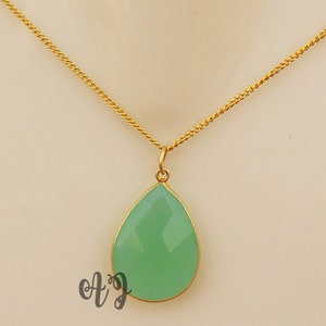 Parrot Green Hydro Quartz 18x25mm Pear Briolette 925 Sterling Silver Gold Plated Bezel Pendant Chain Necklace-Parrot Green Pendant Jewellry