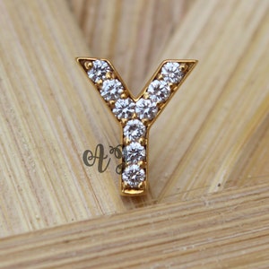 Regalos personalizados Pendientes del alfabeto, Pendiente pequeño de oro real de 18 k/plata de ley de letra inicial con diminuto diamante natural/circonita