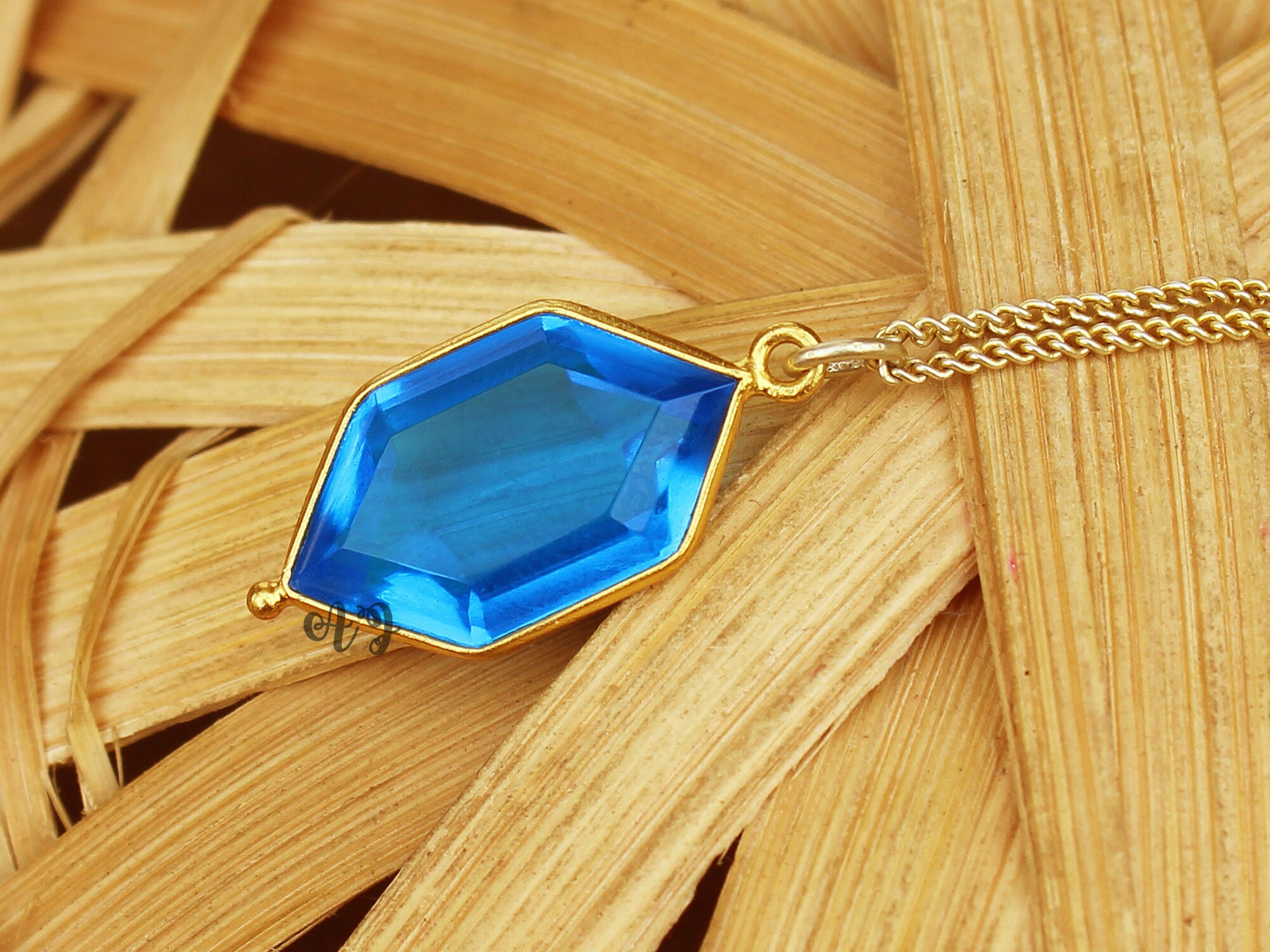 Swiss Blue Topaz Hydro Quartz Necklace. 925 Silver Chain Necklace