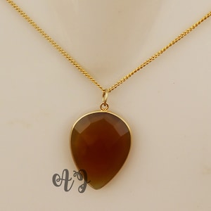 Citrine Chalcedony 18x25mm Pear Briolette 925 Sterling Silver Gold Plated Bezel Pendant Bail On Top Chain Necklace-Dainty Citrine Necklace