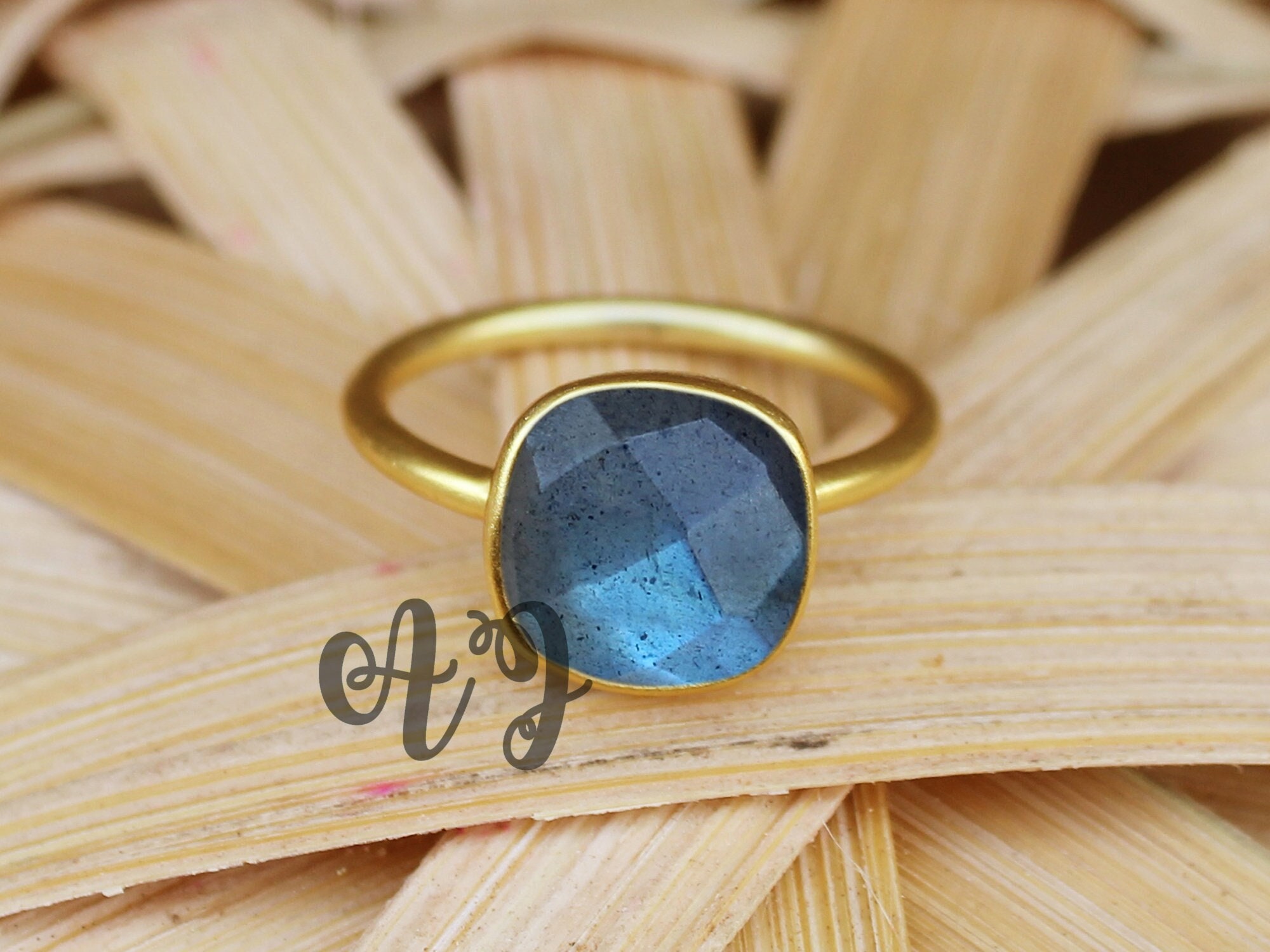 Natural Labradorite 10mm Cushion Square Checker Cut 925 Sterling 