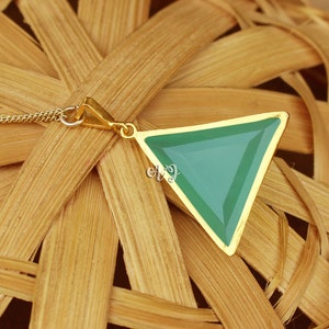 925 Silver Necklace. Parrot Green Gemstone Pyramid Locket Green Necklace. Parrot Green Quartz Triangle Pendant Chain Necklace Gift For Her.
