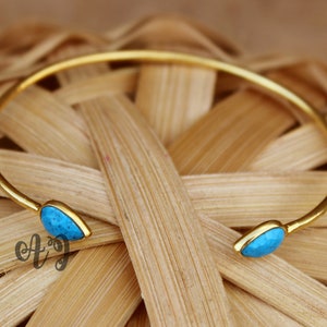 Stabilized Blue Turquoise 9x6MM Pear Checker Cut Gold Plated Fashion Bracelet-6.50 Inches Tibetan bracelet Hippie bracelet Cowgirl bracelet