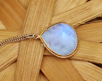 Collar de Plata de Ley 925 Regalo para Novia. Colgante de cabujón con forma de corazón de piedra lunar arcoíris, el mejor regalo para mujeres. Regalo de collar de piedra lunar arcoíris.