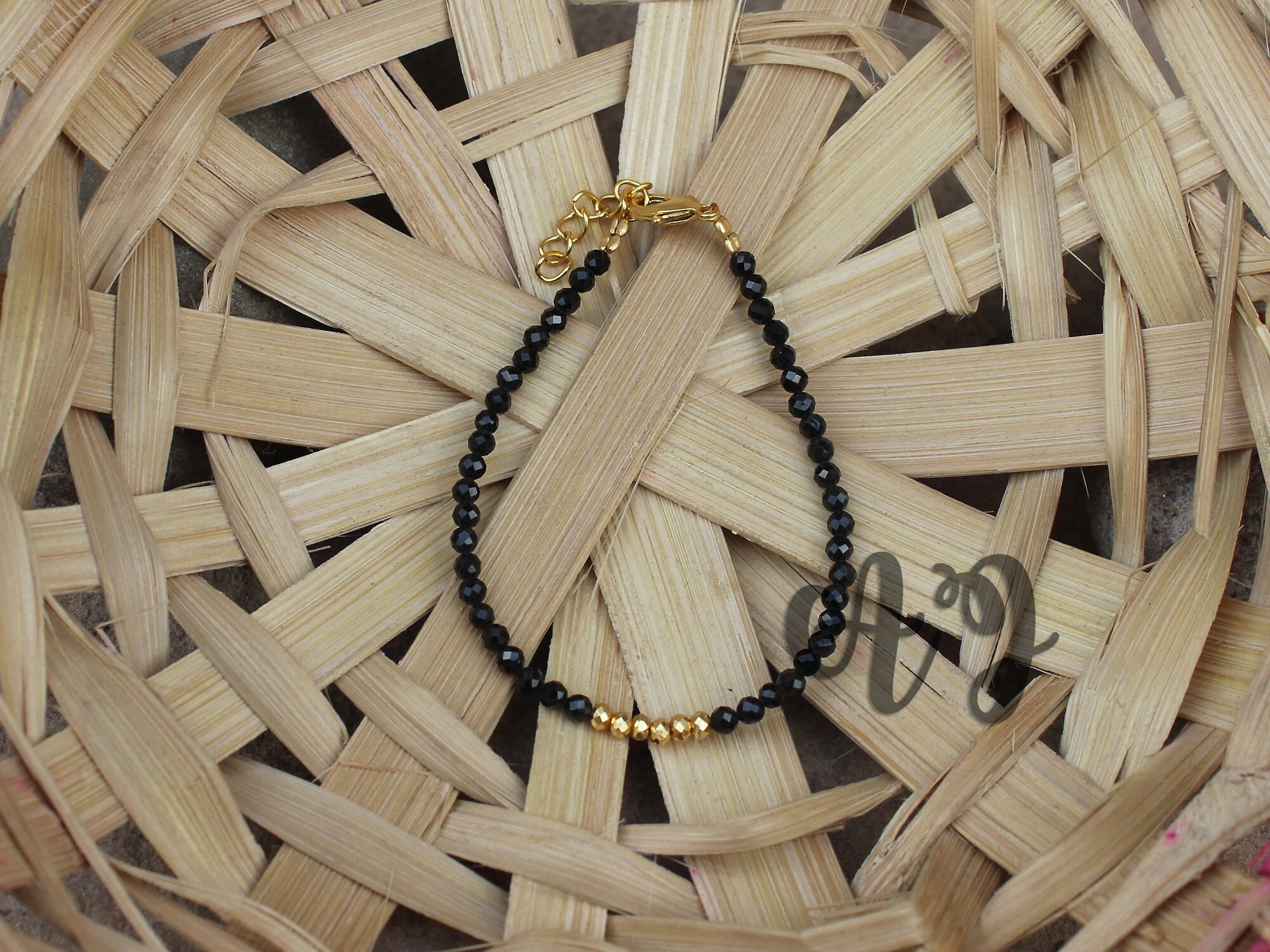 Black Spinel & Golden Pyrite 3-4mm Roundel Faceted Beaded 6.50