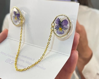 Lapel Collar Pin In Gold Color, Dried Pansy, Collar Botanical Brooch, Gold Color Collar Pin, Botanic, Sweater, Poncho Chain, Collar Chain