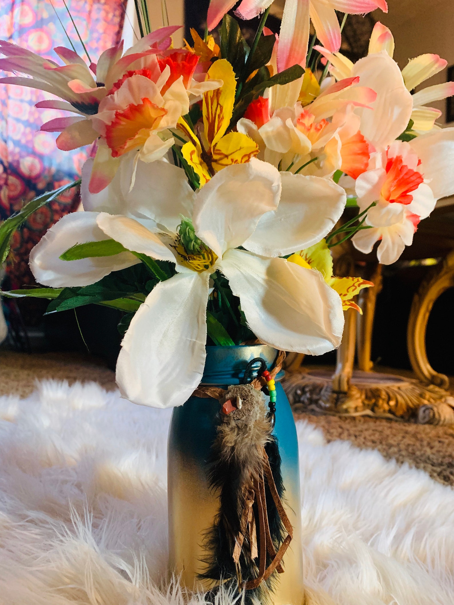 Boho Vase and flower arrangement Etsy