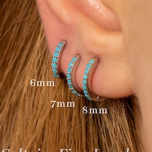 Turquoise Huggie Hoop Earrings | Turquoise gold cartilage hoop | Simple hoop earrings | Gold conch hoop | Turquoise gemstone hoop earrings