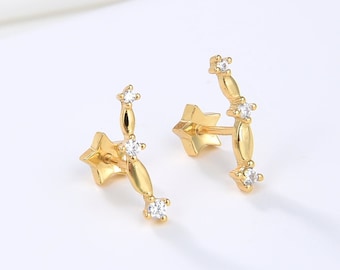 Tiny Climber Stud Earrings • CZ dainty crawlers earrings • gold studs • small stud earrings • minimalist earring • silver stud earrings gift