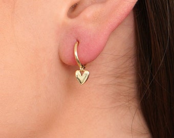 Gold Heart Dangle Earrings, valentines earrings, silver heart earring, heart shaped earring, everyday earrings, gifts for her, gifts for mom