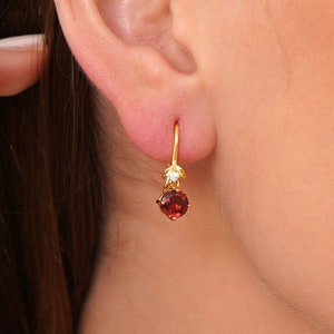 Garnet Dangle Earrings in Sterling Silver • Natural Red Garnet Earrings • Bridesmaid Gifts • January Birthstone Earrings • Gifts for Her