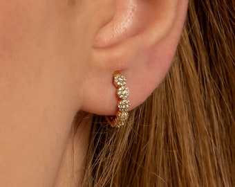 Paved Diamond Hoops • Huggie Hoop Earrings • Cartilage Hoop • CZ Hoop Earrings • Minimalist Earrings • Tragus Hoop • Small Helix Hoop Gifts