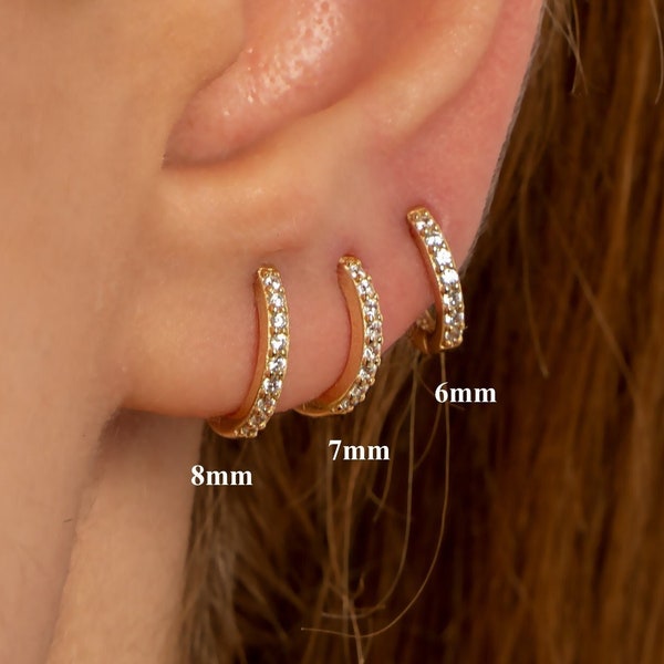 Tiny Huggie Hoop Earrings, Sterling Silver Cz Hoop Earrings, Second Hole Hoops, Silver Pave Ring Hoop, Gold Conch hoops, Small Helix Hoop