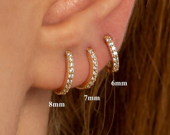 Tiny Huggie Hoop Earrings, Sterling Silver Cz Hoop Earrings, Second Hole Hoops, Silver Pave Ring Hoop, Gold Conch hoops, Small Helix Hoop