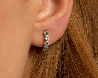 Emerald Huggie Hoop Earrings | Emerald Green Crystal Earrings | Sterling Silver Earrings |  Gold Emerald Hoops | Emerald Minimalist Earrings