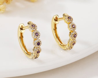 Amethyst Huggie Hoop Earrings | Sterling Silver Hoop Earring | Gifts for Bridesmaids| Gold Amethyst Hoops | Amethyst Minimalist Earring