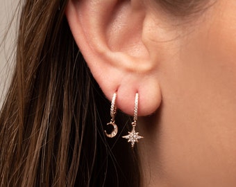 Boucle d'oreille étoile de lune • Lune dorée • Étoile argentée • Boucles d'oreilles minimalistes • cadeau pour elle • cadeau pour maman • bas de Noël • boucles d'oreilles célestes