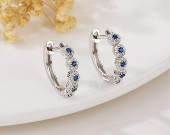 Sapphire Blue CZ Hoop Earrings | Blue Sapphire Marquise Earrings | Sapphire Huggie Hoop Earrings | Gold Sapphire Hoops | Sapphire Minimalist