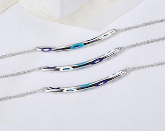 Evil Eye Bar Necklace Gold, Dainty Blue Evil Eye Necklace for Layering, Minimalist Gold Necklace Gift, Bridesmaid Jewelry Gift for Women