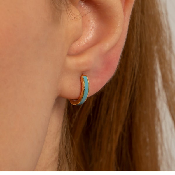 Turquoise dainty earrings, Turquoise Onyx earrings, Everyday Hoops Earrings, Turquoise Huggie Earrings, Small Huggie Hoop, Onyx hoop earring