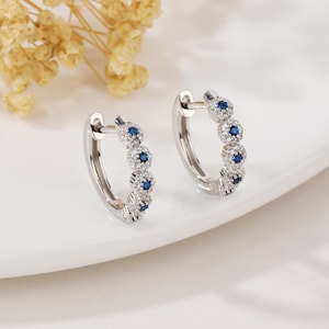Sapphire Blue CZ Hoop Earrings | Blue Sapphire Marquise Earrings | Sapphire Huggie Hoop Earrings | Gold Sapphire Hoops | Sapphire Minimalist