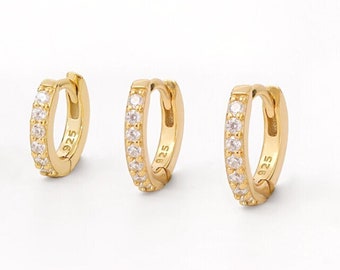 Gold CZ Huggie Hoop Earrings: Sterling Silver Helix Cartilage Hoops