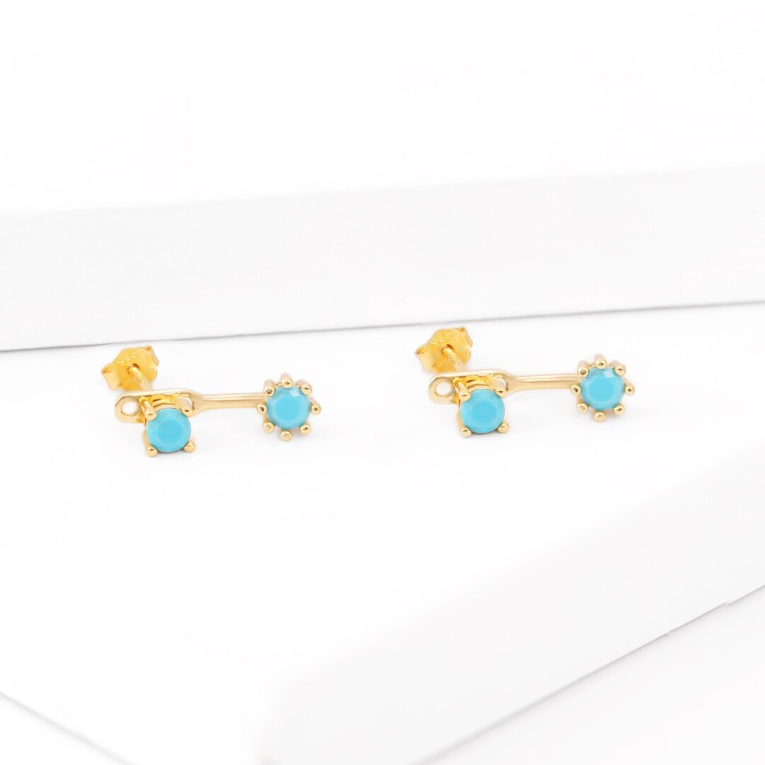 Turquoise Ear Stack Gold Turquoise Ear Jacket Studs: Sterling Silver Dainty Earrings - Etsy