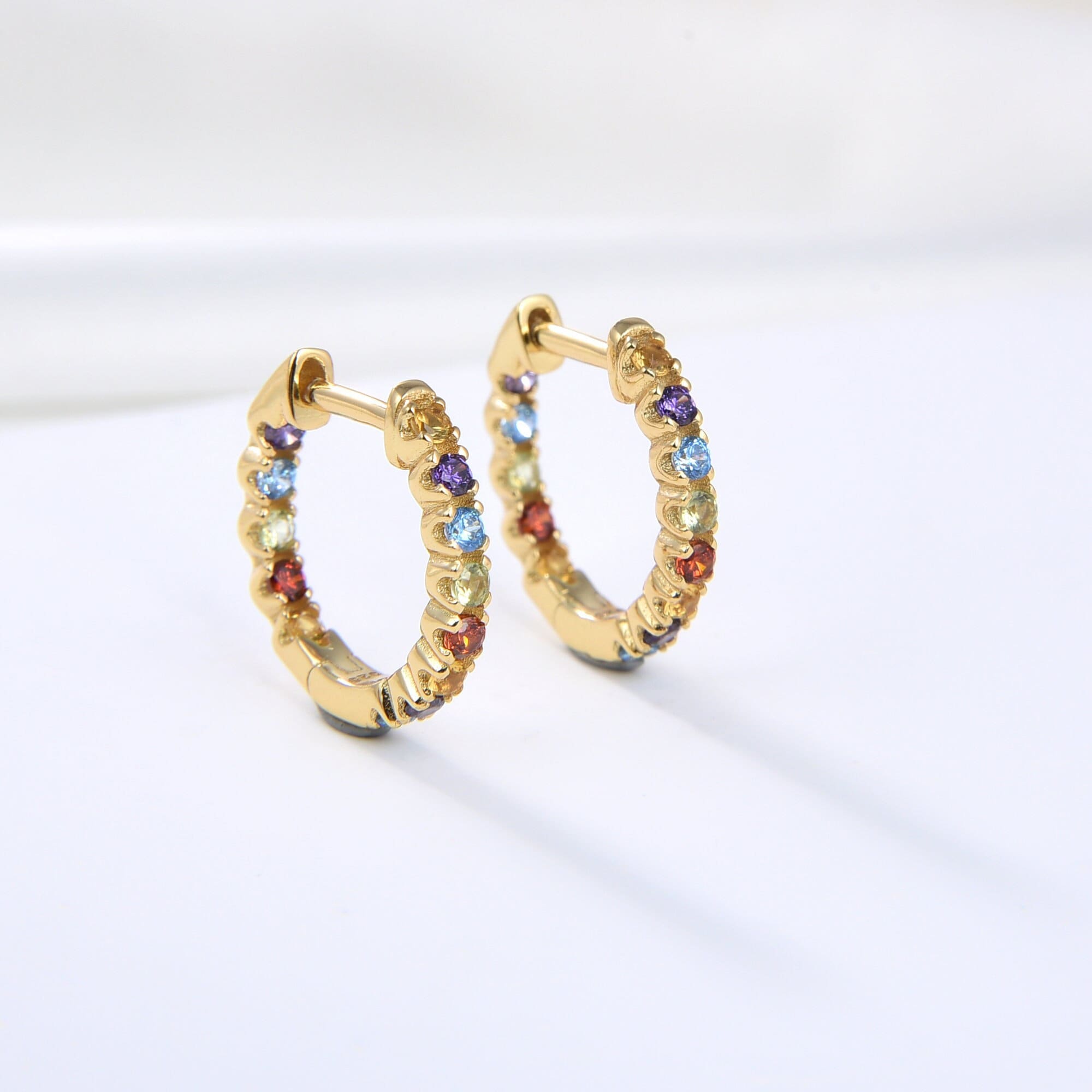 Rainbow Earrings, Gold Hoop Huggie Hoop Earrings, Cartilage Hoops, Earrings For Bridesmaids, Everyday Earrings