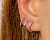 HOOP EARRINGS With CZ Stones Classic Tiny Mini Circle Studs