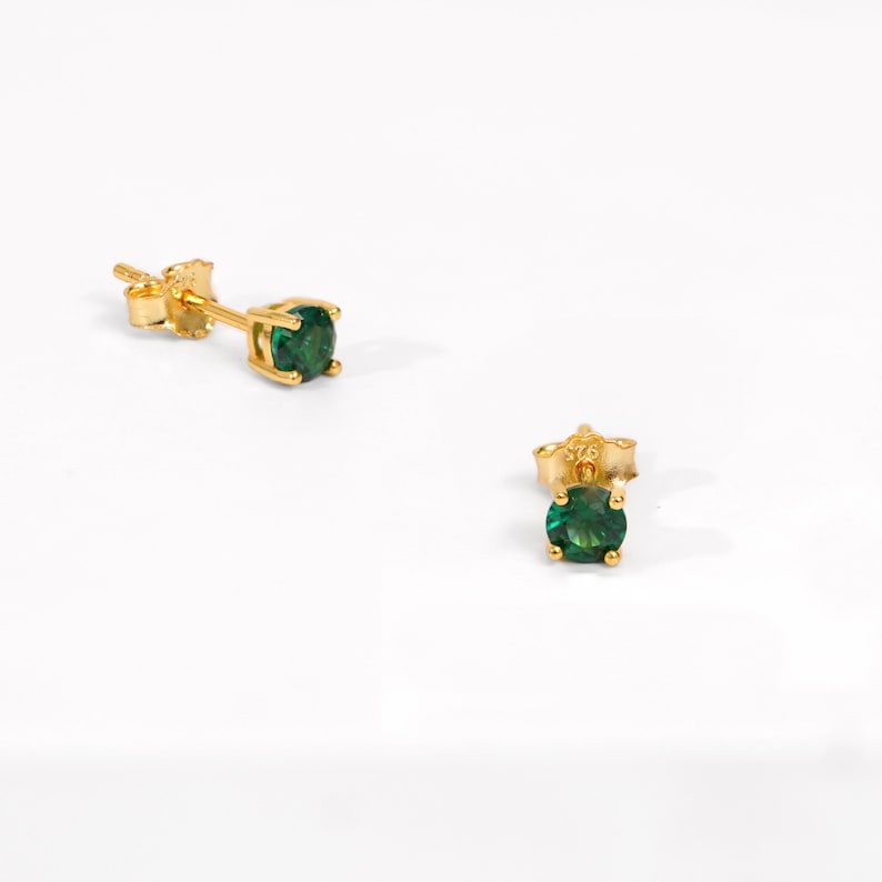 Tiny Emerald Stud Earrings, Emerald Stone Dainty Earrings, Birthstone Stud Earrings, Gold Small Minimalist Stud Earrings, Gifts for Her image 9
