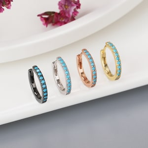 Minimalist Turquoise Hoop Earrings, Turquoise Hoop Earrings for Women, Sterling Silver Turquoise Hoop Earrings, Boho Turquoise Hoop Earrings