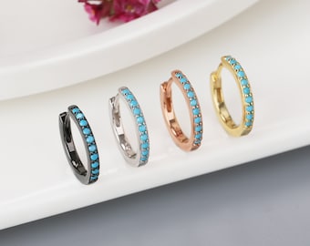 Turquoise Hoop Earrings: Sterling Silver Huggies, Boho Style