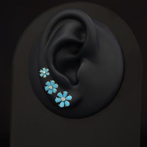 Turquoise Flower Stud Earrings: 18k Gold Plated Clover Earrings