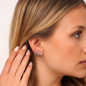Turquoise Stone Silver Hoop Earrings