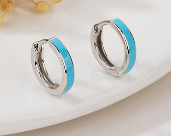 HOOP EARRINGS in TURQUOISE Silver Rose Gold Classic Small Huggie Hoops for Conch Helix Earlobe Versatile Casual Jewelry Girlfriend Gift