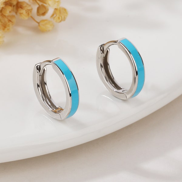 HOOP EARRINGS in TURQUOISE Silver Rose Gold Classic Small Huggie Hoops for Conch Helix Earlobe Versatile Casual Jewelry Girlfriend Gift