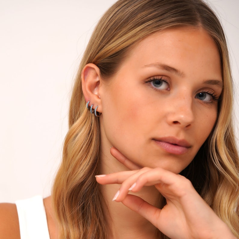 Turquoise Gemstone Huggie Hoop Earrings