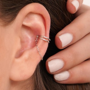 Boucles d'oreilles chaîne • Boucles d'oreilles chaîne minimalistes en diamant • Boucles d'oreilles minimalistes parfaites • Chaîne de manchette d'oreille sans piercing • Bijou d'oreille en diamant