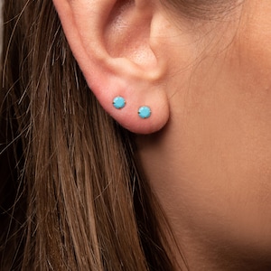 Tiny Turquoise Cubic Stud Earrings • Minimalist earrings • Small earrings •Stacking earrings • Second hole earrings • tiny studs