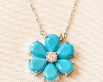 Silver Clover Necklace, Dainty Plant Necklace, Turquoise Silver  Necklace, Silver Flower Necklace, Dainty Necklace, Good Luck Necklace
