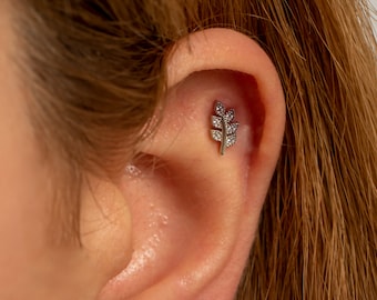 Dainty Leaf Cartilage Stud Earring • 18k Gold Sterling Silver CZ