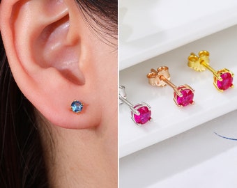 Dainty Birthstone CZ Sterling Silver Stud Earrings