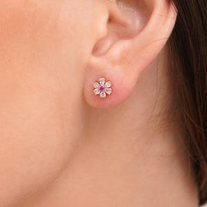 CZ Flower Stud Earrings: 18K Gold-Plated Sterling Silver Floral Studs