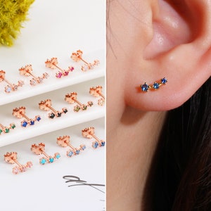 BIRTHSTONE STUDS Tiny Climber Stud Earrings CZ dainty earrings Gemstone Crystal Minimalist Dainty Jewelry Birthday Gift for Girl Friends